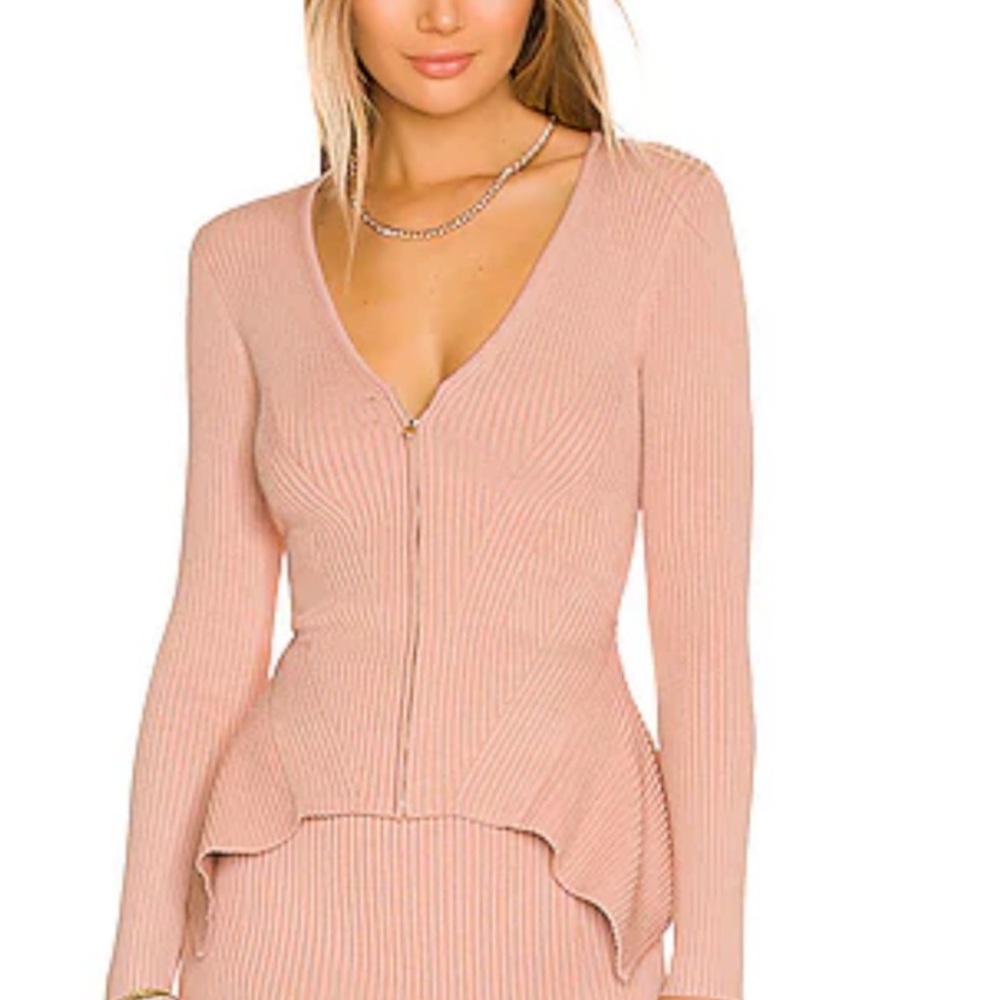 NWT Jonathan Simkhai Helena Ribbed Peplum Cardigan with Zipper